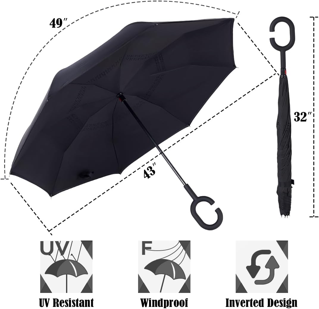 A:BLACK,Umbrella with C-shaped Handle