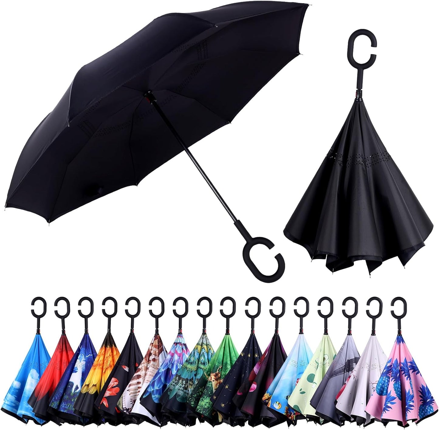 A:BLACK,Umbrella with C-shaped Handle